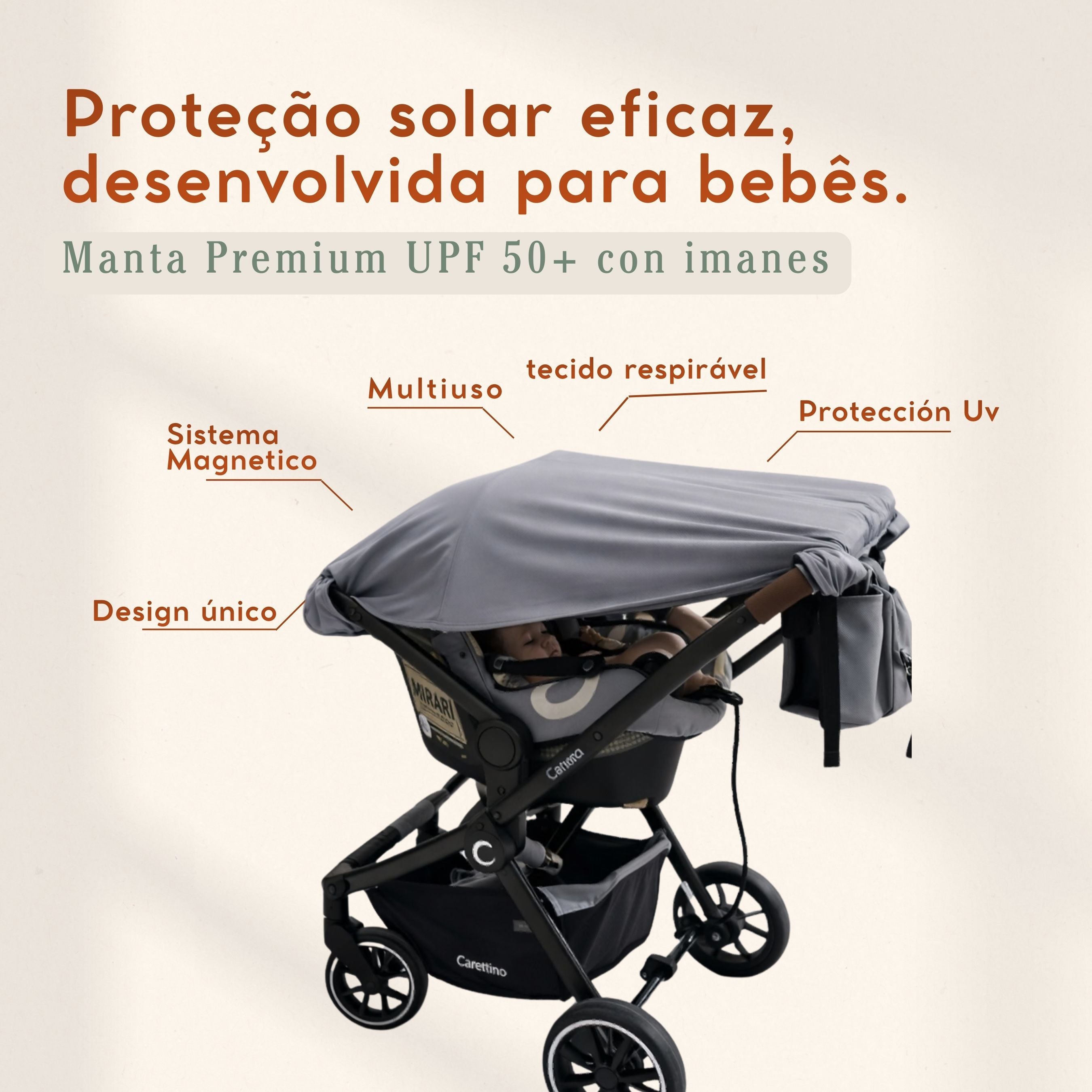 Manta UV cinza premium com ímãs – Proteção solar UPF50+