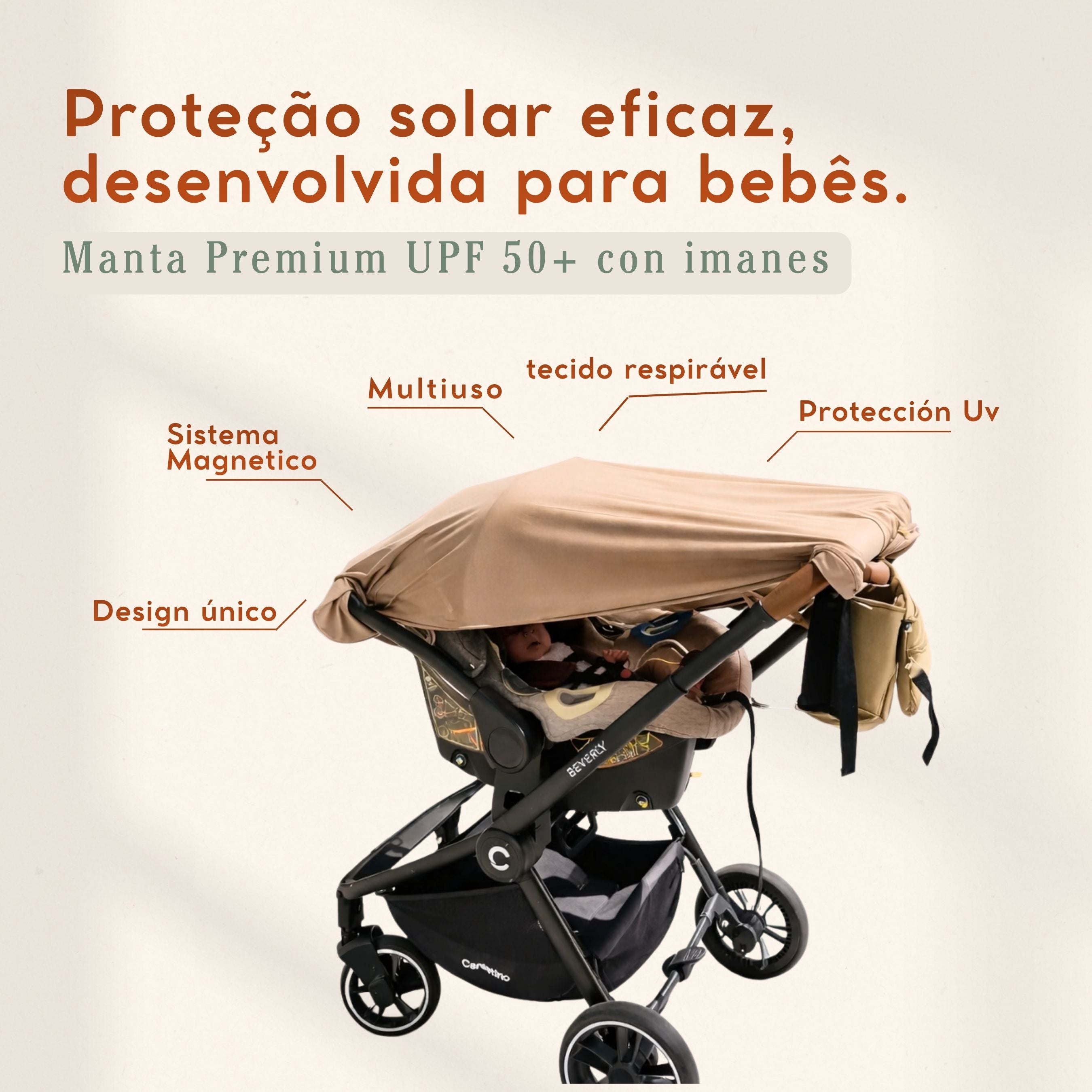 Manta UV bege premium com ímãs – Proteção solar UPF50+